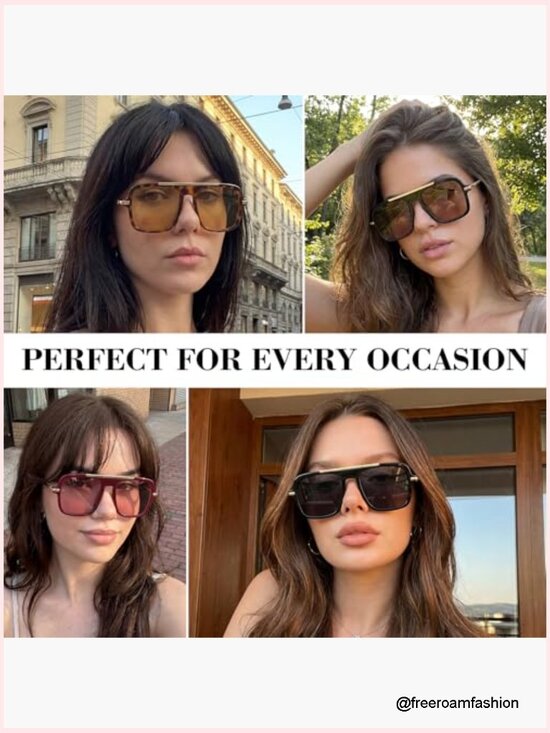 Vintage Gold Square Oversized Sunglasses UV Protection main image 7